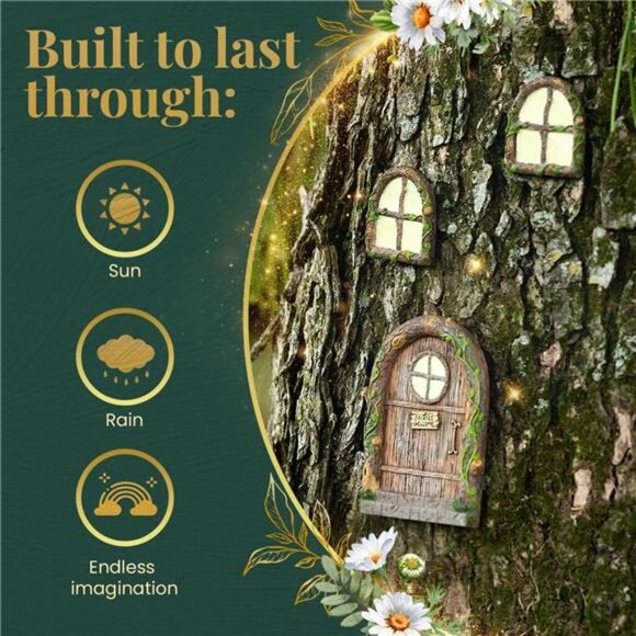 Fairy Garden Kit, Fairy Door, Fairy Door and Windows for Trees, Tree Stump Decor - Picture 4 of 7